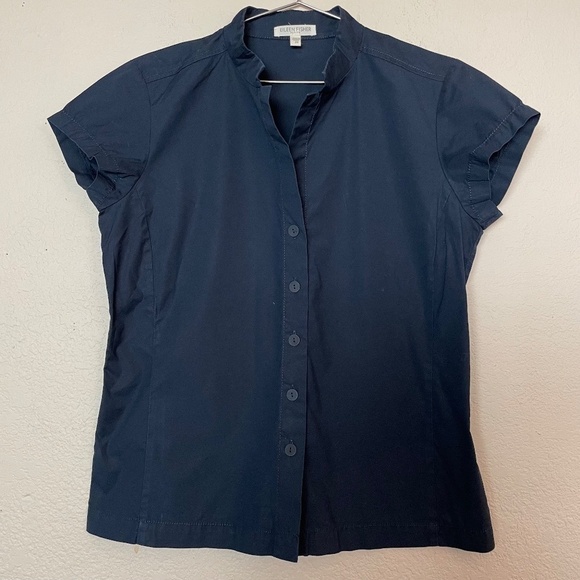 Eileen Fisher Navy Short Sleeve Petite Cotton/Spandex Button Down Top. Sz. PP - Picture 11 of 13